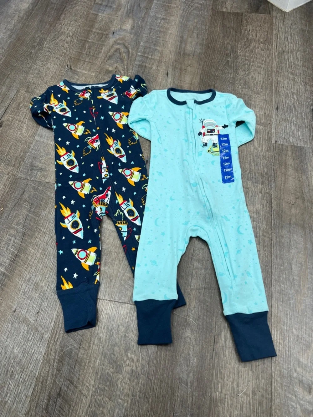 Kids Headquarters Twin Space Rocket Footie Set - Navy & Light Blue